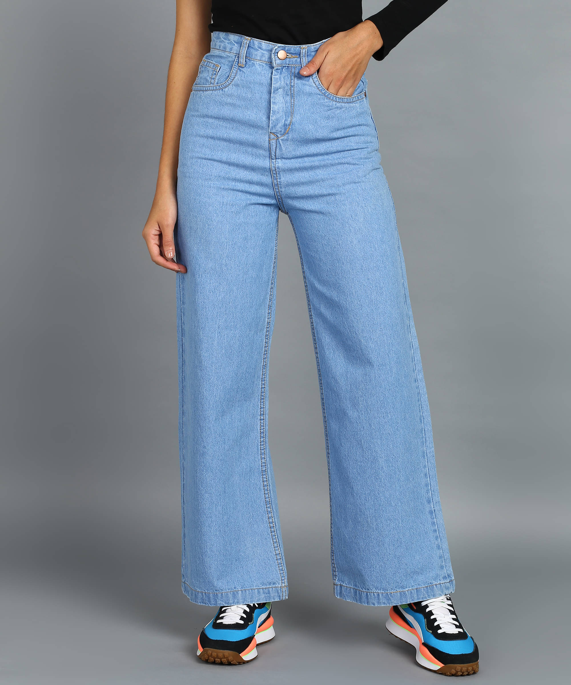     			Urbano Fashion - Light Blue Denim Wide Leg Women's Jeans ( Pack of 1 )