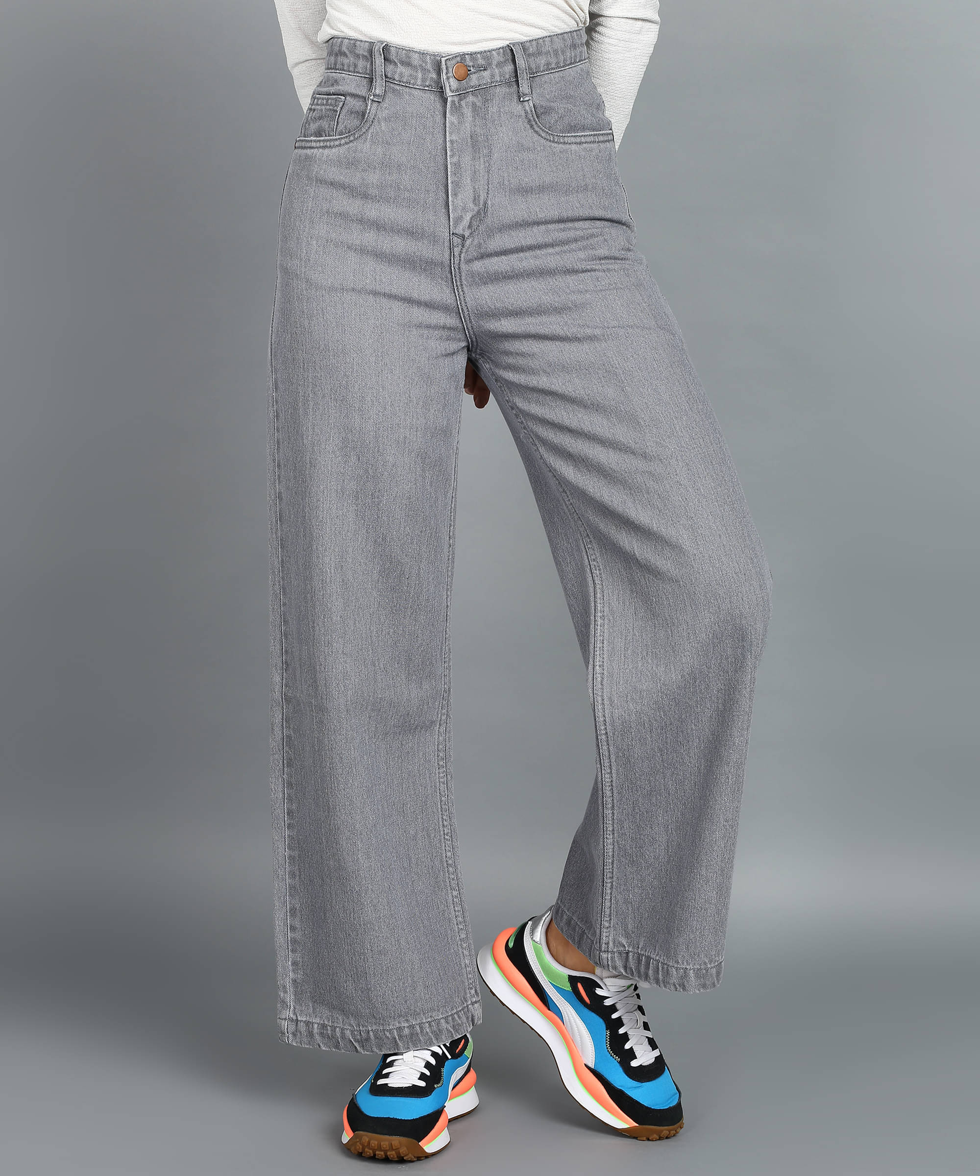     			Urbano Fashion - Light Grey Denim Wide Leg Women's Jeans ( Pack of 1 )
