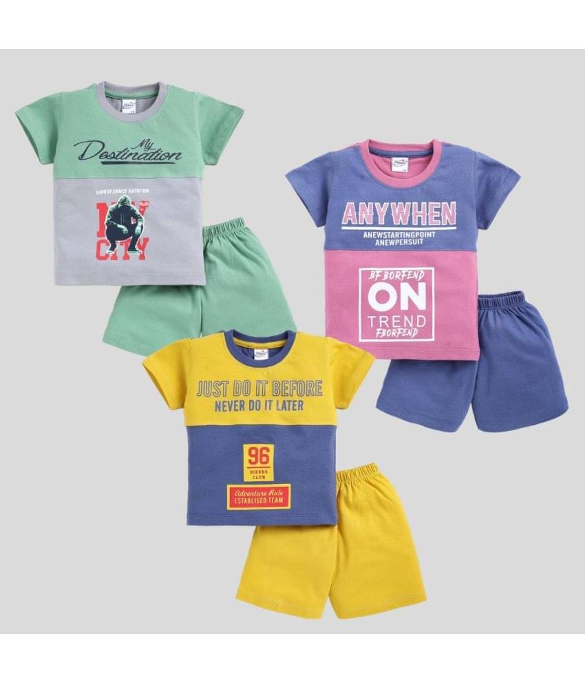     			Venus and Mars Pack of 3 Boys Cotton T-Shirt & Shorts Set ( Green )