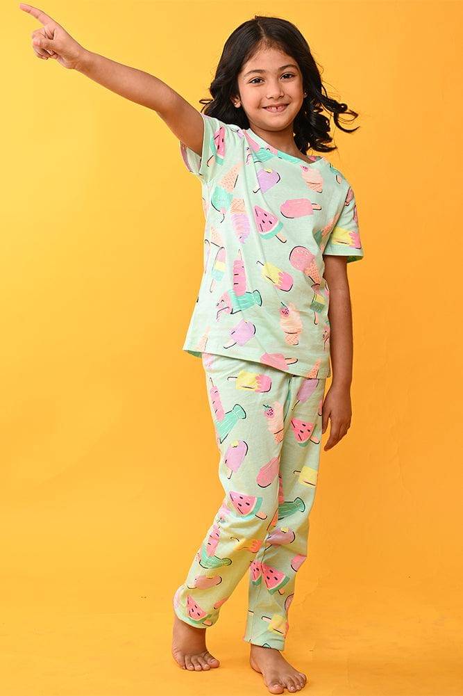     			ANTHRILO Pack of 1 Girls Cotton Blend Nightsuit Set ( Aqua )