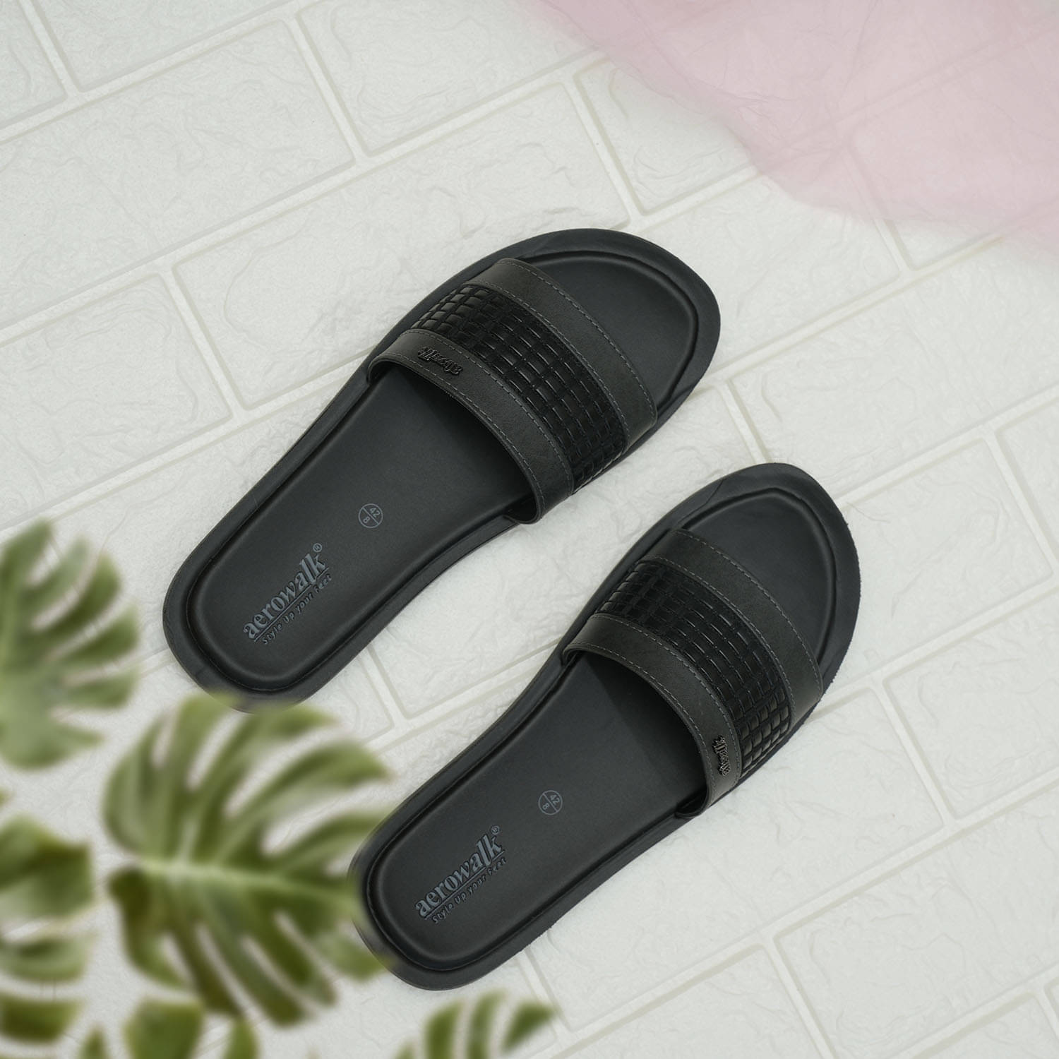     			Aerowalk Black Men's Slide Flip Flop