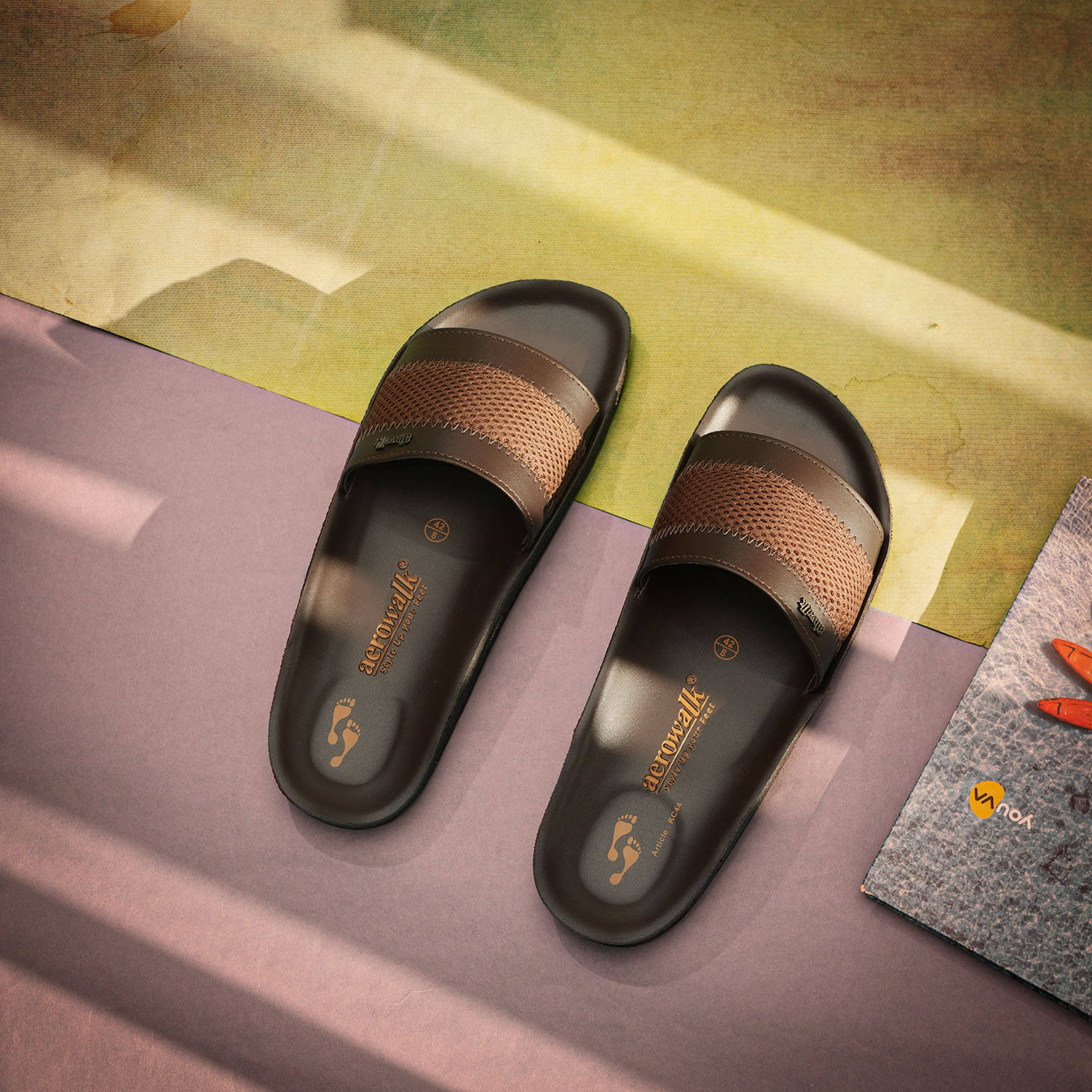     			Aerowalk Brown Men's Slide Flip Flop