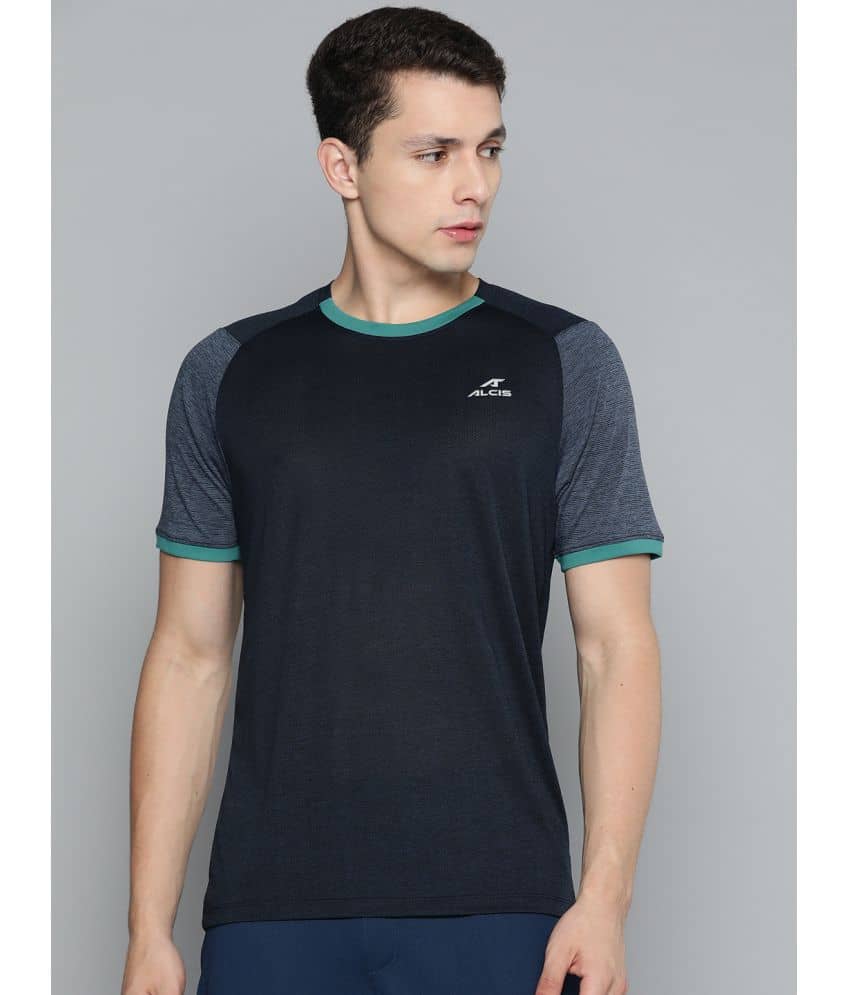 Alcis Navy Blue Polyester Slim Fit Men's Sports T-Shirt ( Pack of 1 )