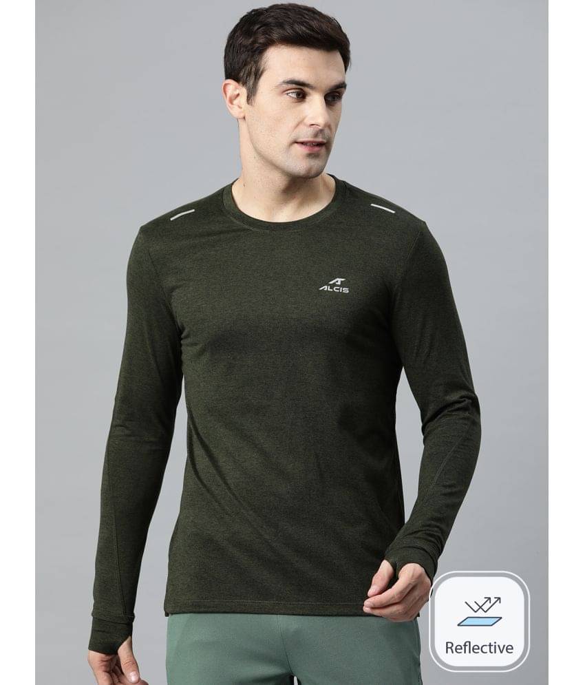 Alcis Olive Polyester Slim Fit Men's Sports T-Shirt ( Pack of 1 )     			Alcis Olive Polyester Slim Fit Men's Sports T-Shirt ( Pack of 1 )