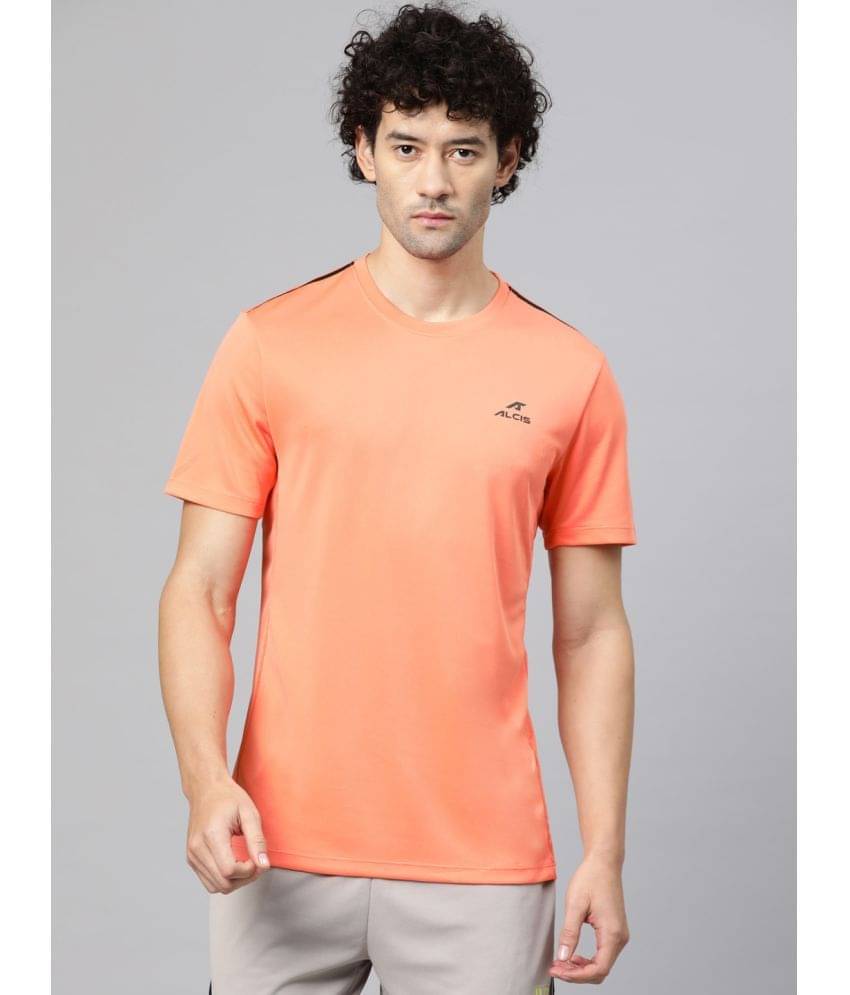 Alcis Peach Polyester Slim Fit Men's Sports T-Shirt ( Pack of 1 ) Alcis Peach Polyester Slim Fit Men's Sports T-Shirt ( Pack of 1 )