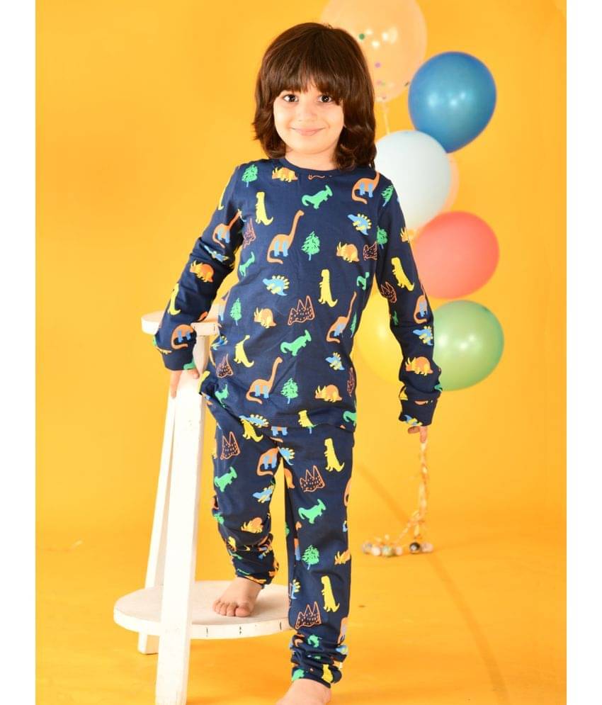     			ANTHRILO Pack of 1 Boys 100% Cotton Nightsuit Set ( Navy )