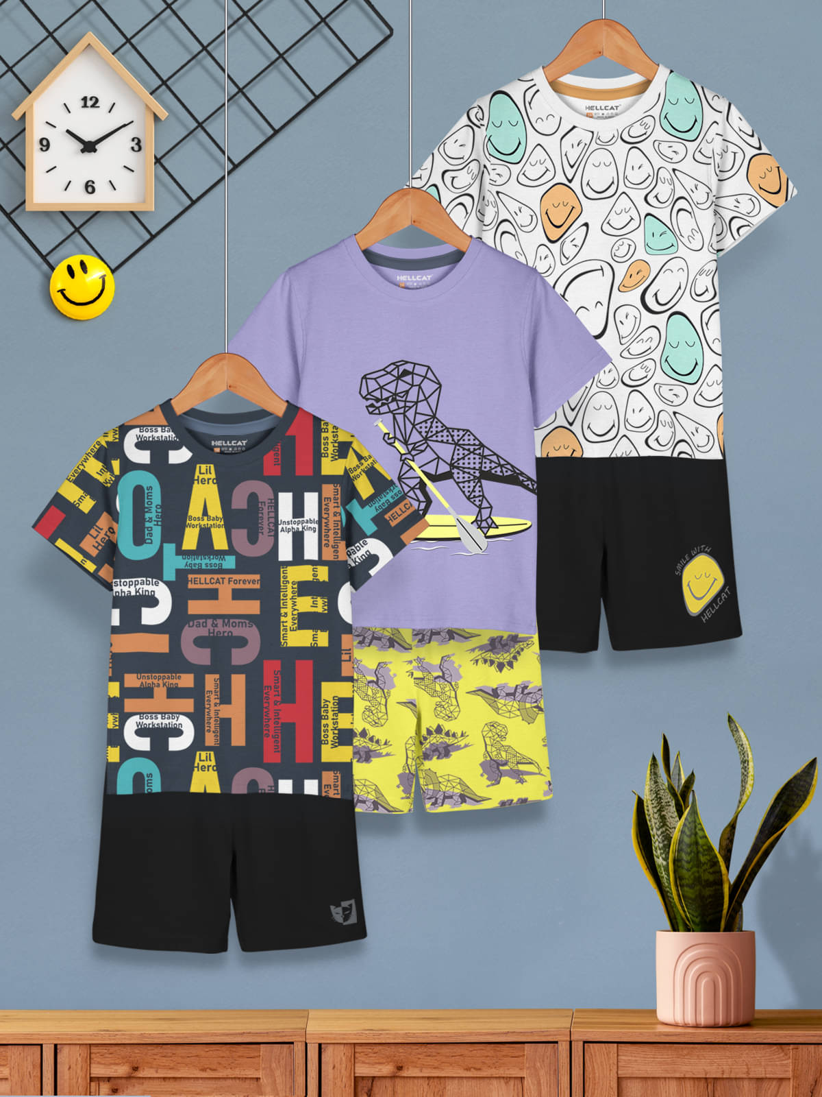     			HELLCAT Black Cotton Blend Baby Boy T-Shirt & Shorts ( Pack of 3 )