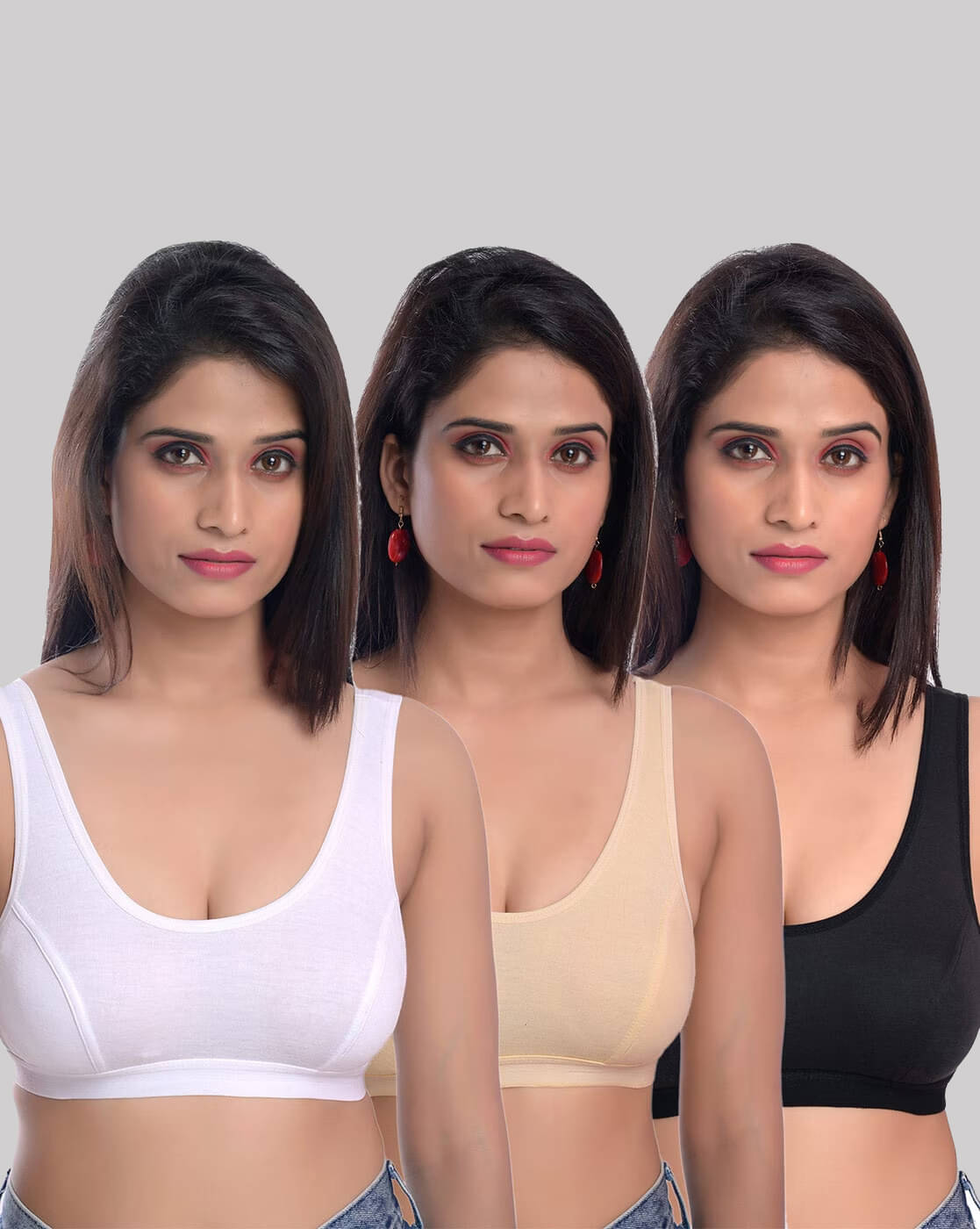     			Kiran Enterprises Multicolor Cotton Non Padded Women's Sports Bra ( Pack of 3 )