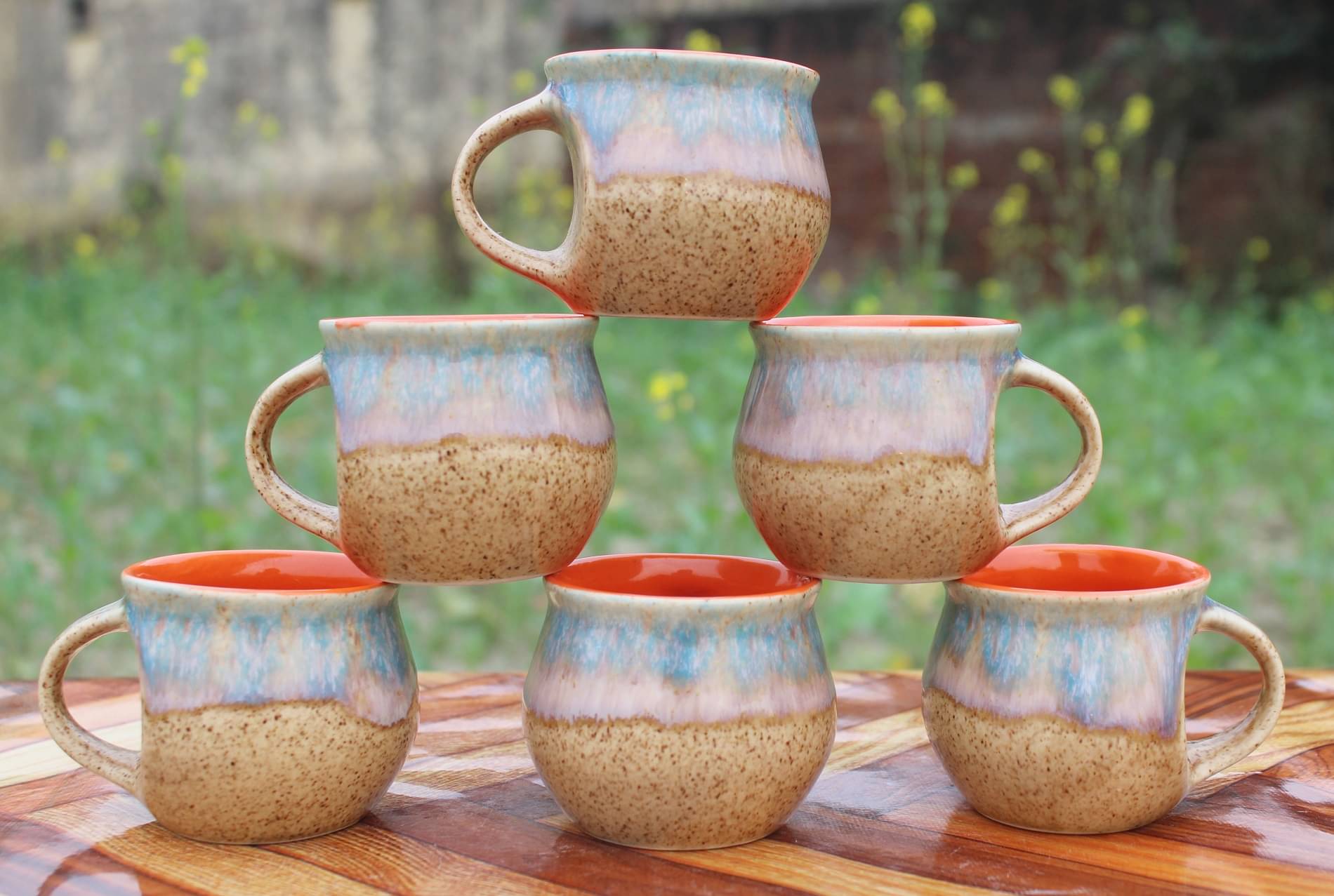 Laghima jadon Multicolor Matka Shape Printed Ceramic Tea Cup 120 ml ( Pack of 6 ) Laghima jadon Multicolor Matka Shape Printed Ceramic Tea Cup 120 ml ( Pack of 6 )