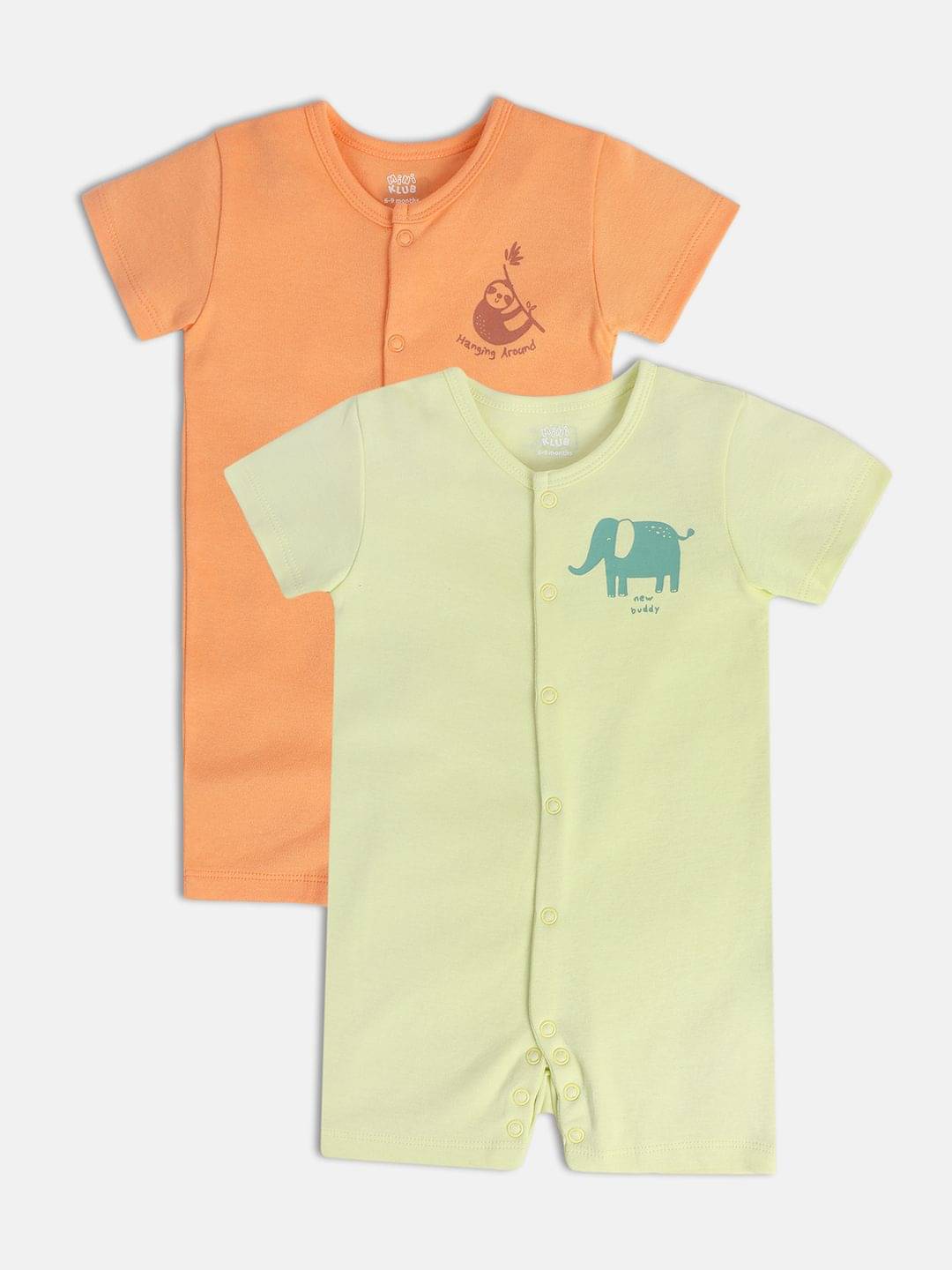     			MINI KLUB Multi Color Cotton Rompers For Baby Boy ( Pack of 2 )