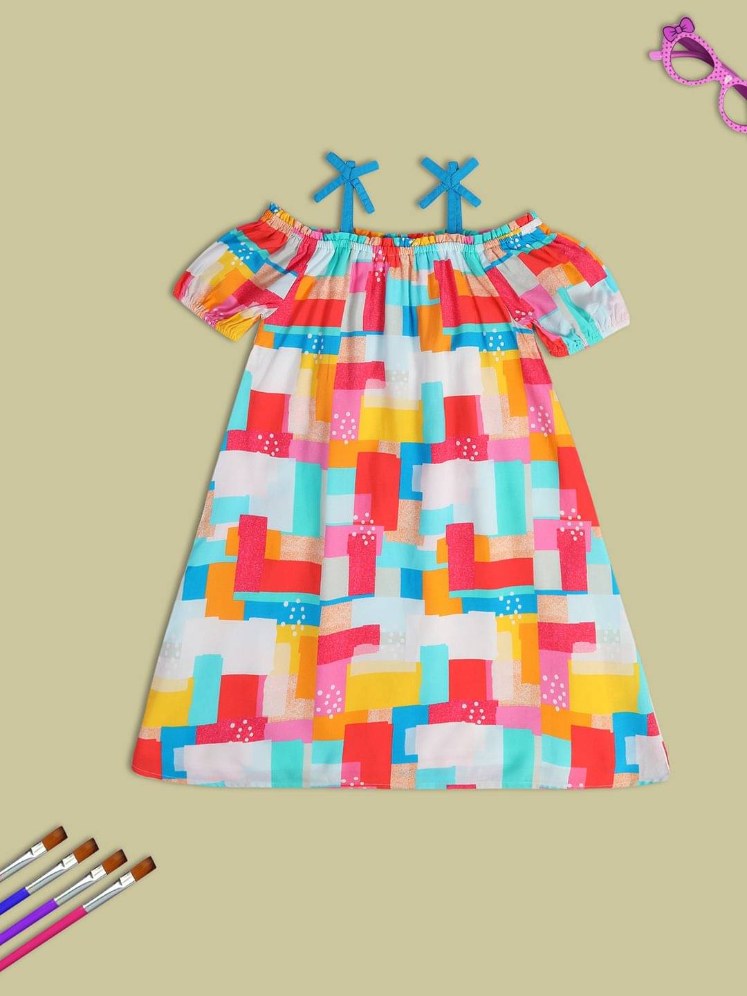     			MINI KLUB Viscose A-line Dress For Girls ( Pack of 1 , Multicolor )