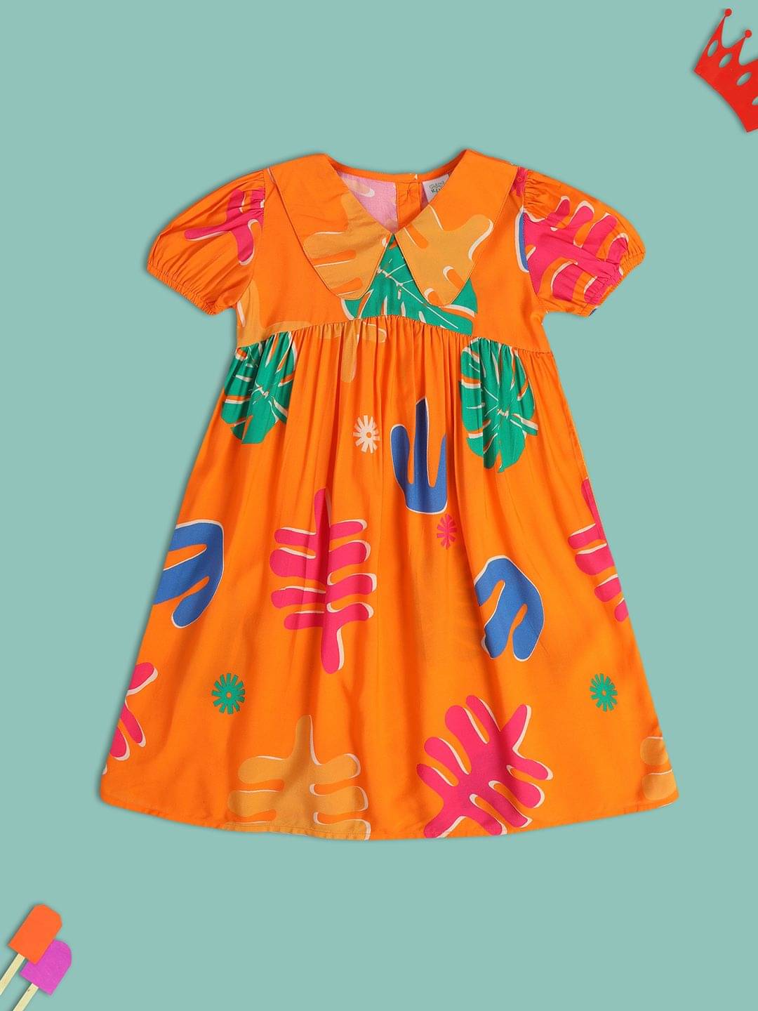     			MINI KLUB Viscose A-line Dress For Girls ( Pack of 1 , Orange )