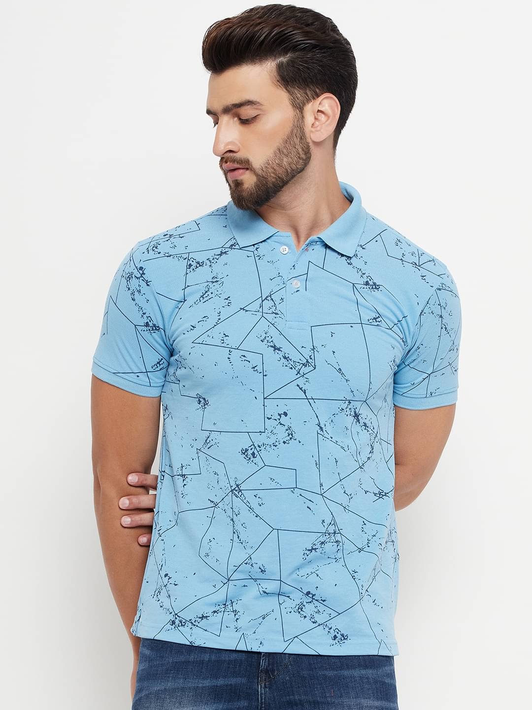     			RELANE Pack of 1 Cotton Blend Regular Fit Dyed Half Sleeves Men's Polo T Shirt ( Sky Blue )