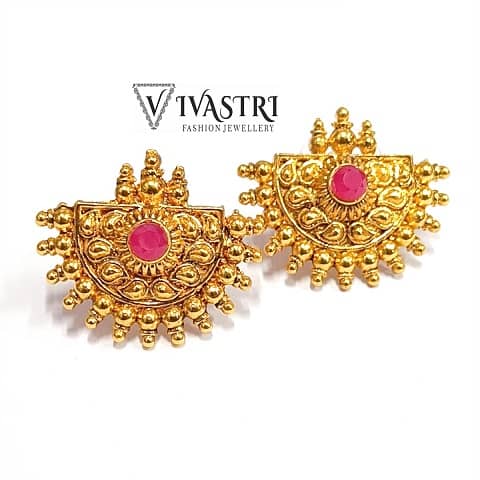 VIVASTRI Golden Stud Earrings ( Pack of 1 ) - Earrings | Buy online on ZillyBuy