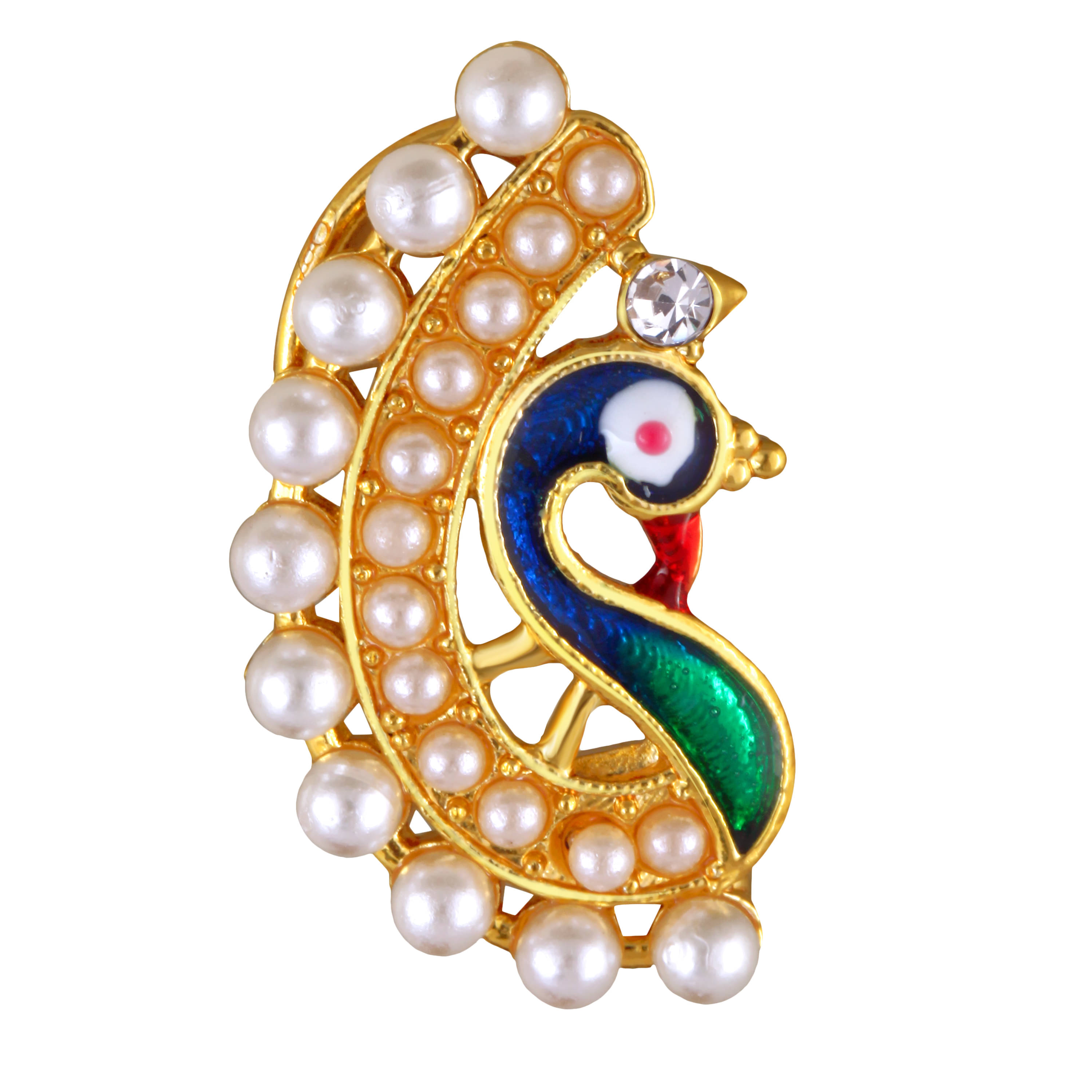     			VIVASTRI Peackock Variance Cubic Zirconia Gold-plated Expensive Alloy Nose Ring For Women & Girls (Sales Package -1 Unit )