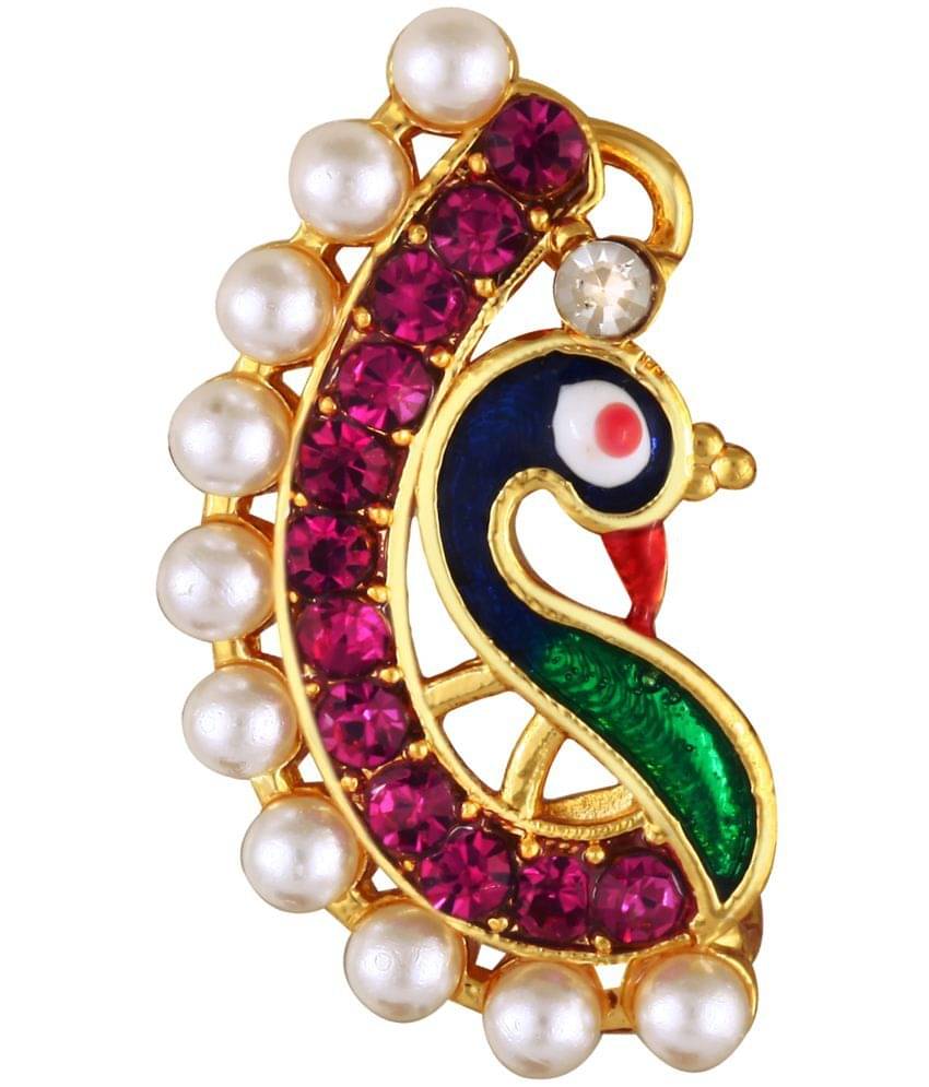 VIVASTRI Peackock Variance Cubic Zirconia Gold-plated Expensive Alloy Nose Ring For Women & Girls (Sales Package -1 Unit ) VIVASTRI Peackock Variance Cubic Zirconia Gold-plated Expensive Alloy Nose Ring For Women & Girls (Sales Package -1 Unit )