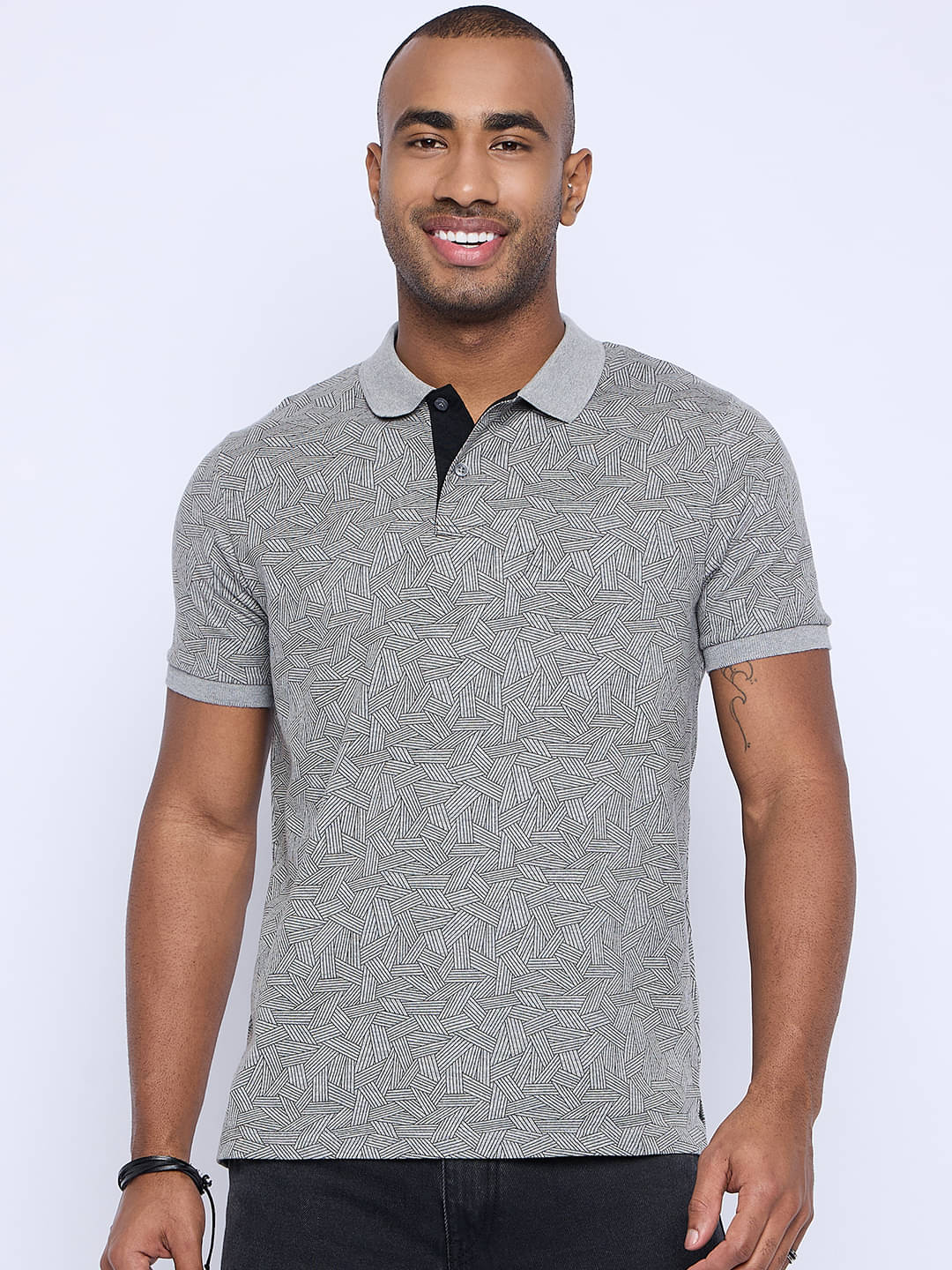     			AUSTIN WOOD Pack of 1 Cotton Blend Regular Fit Printed Half Sleeves Men's Polo T Shirt ( Grey )
