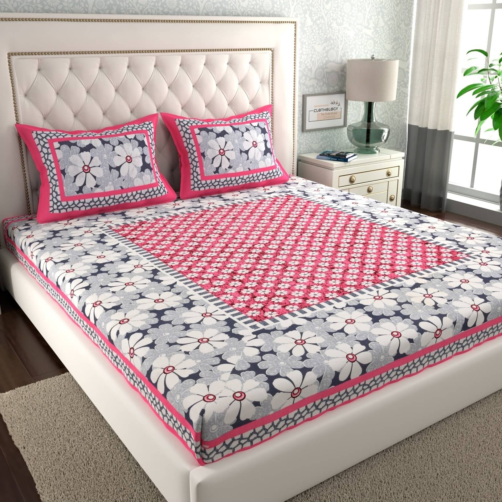 CLOTHOLOGY Cotton 1 Double Bedsheet with 2 Pillow Covers ( Pink ) CLOTHOLOGY Cotton 1 Double Bedsheet with 2 Pillow Covers ( Pink )