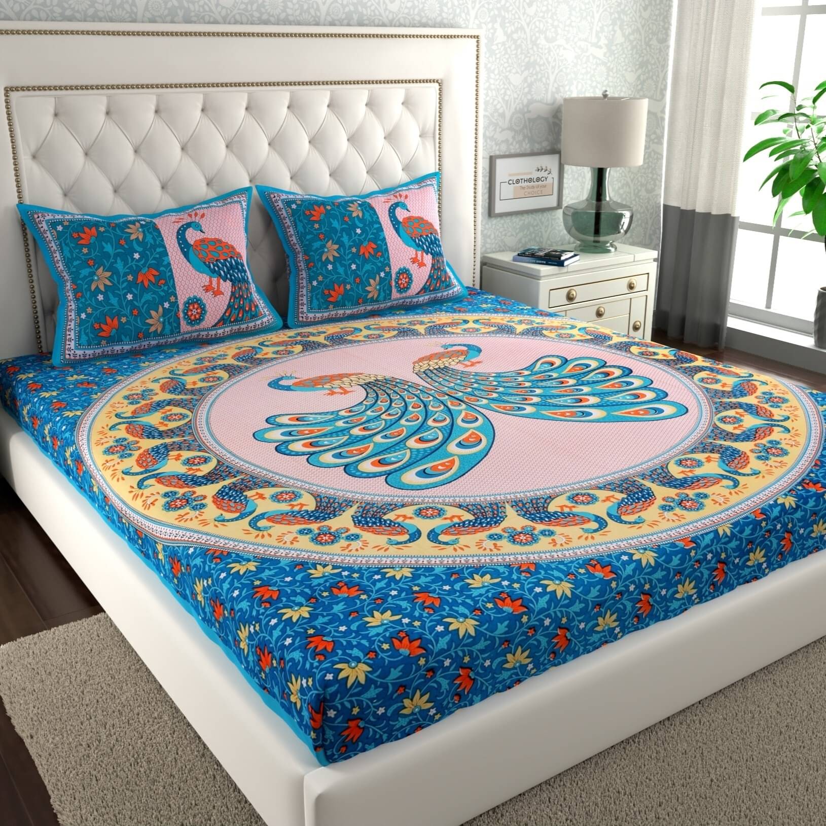 CLOTHOLOGY Cotton 1 Double Bedsheet with 2 Pillow Covers ( Dark Blue ) CLOTHOLOGY Cotton 1 Double Bedsheet with 2 Pillow Covers ( Dark Blue )