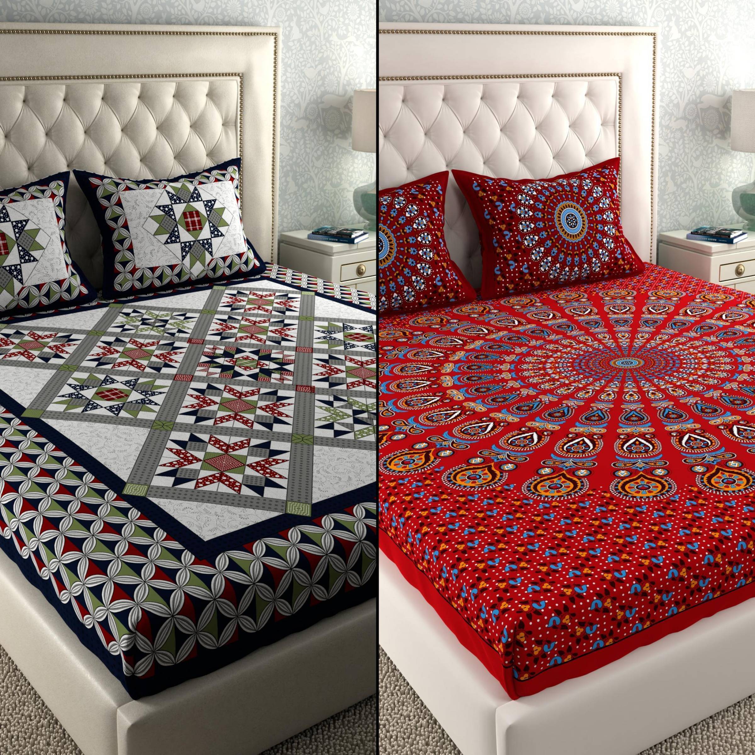 CLOTHOLOGY Cotton 2 Double Bedsheet with 4 Pillow Covers ( Red ) CLOTHOLOGY Cotton 2 Double Bedsheet with 4 Pillow Covers ( Red )