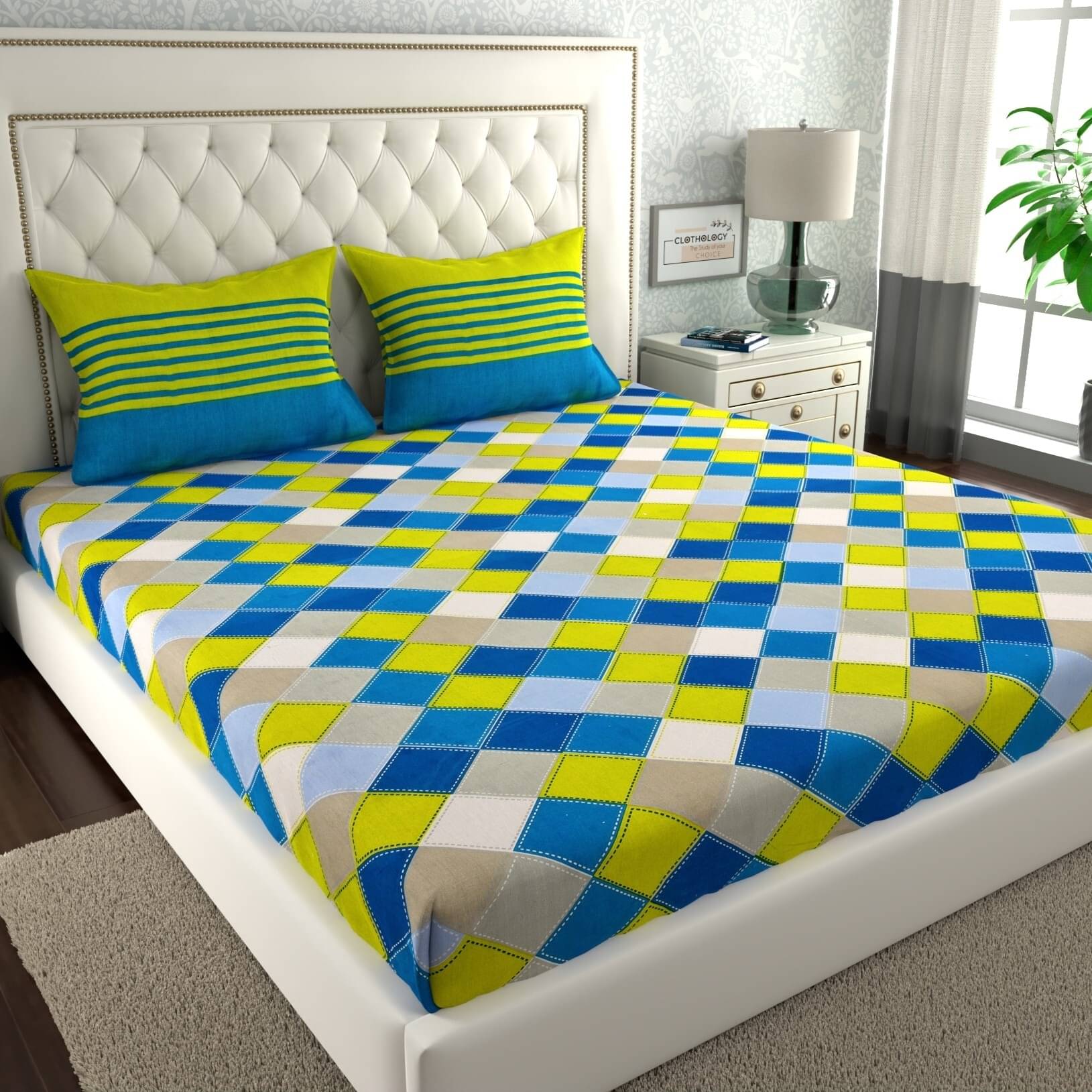     			CLOTHOLOGY Cotton 1 Double Bedsheet with 2 Pillow Covers ( Multicolor )