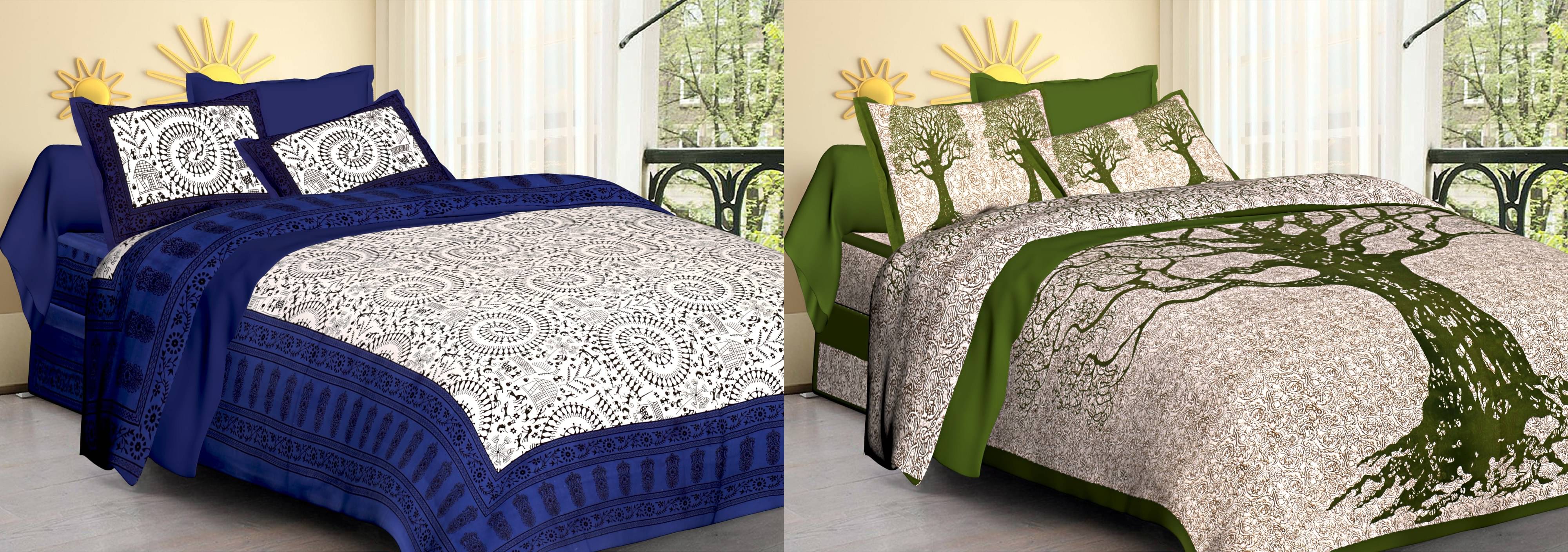     			CLOTHOLOGY Cotton 2 Double Bedsheet with 4 Pillow Covers ( Green )