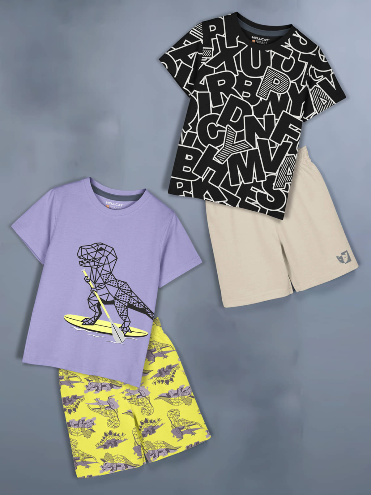     			HELLCAT Pack of 2 Girls Cotton Blend Top With Shorts ( Lavender )