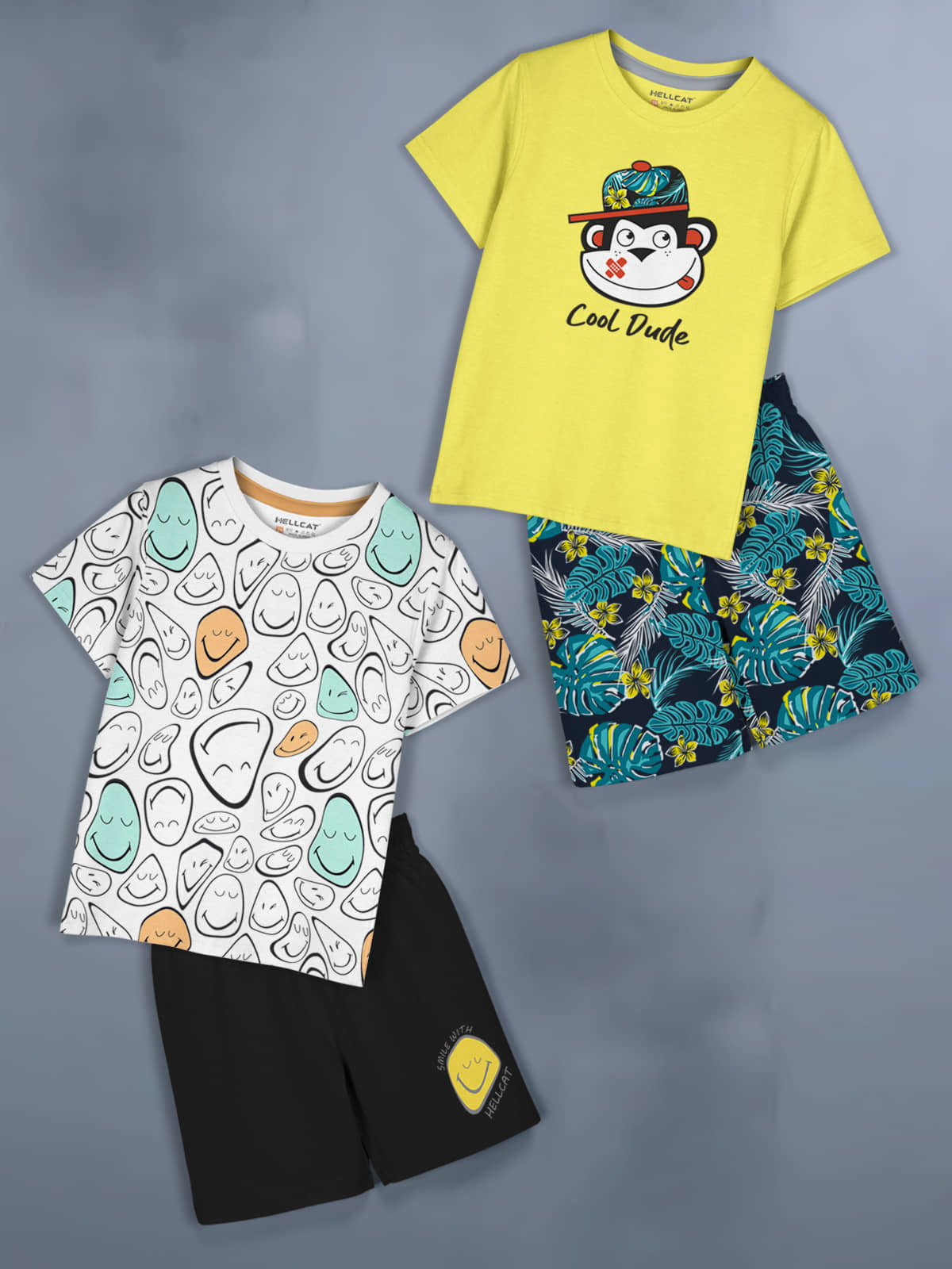 HELLCAT Pack of 2 Girls Cotton Blend Top With Shorts ( White )