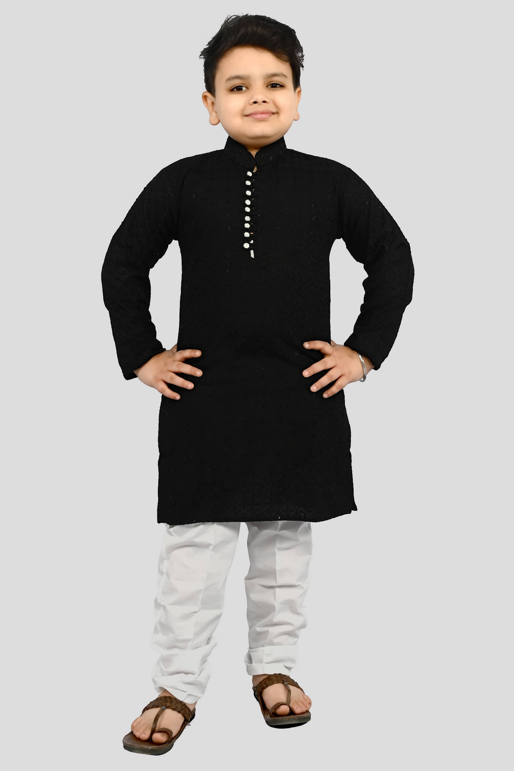 J D Creation Boys Chanderi Abstract - Pattern Kurta Pant Set ( Black , Pack of 1 ) J D Creation Boys Chanderi Abstract - Pattern Kurta Pant Set ( Black , Pack of 1 )
