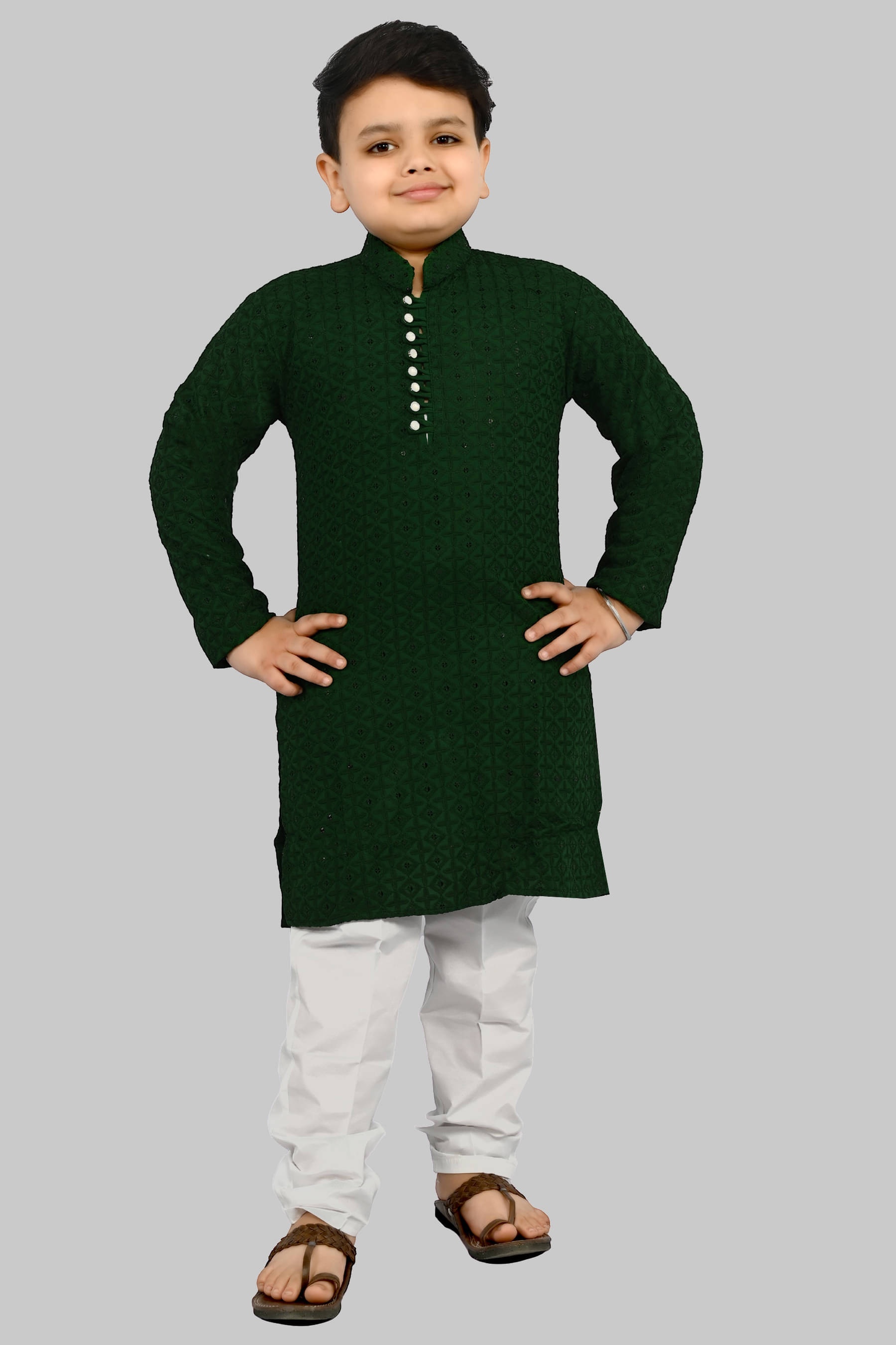 J D Creation Boys Chanderi Green Kurta Pant Set ( Pack of 1 ) J D Creation Boys Chanderi Green Kurta Pant Set ( Pack of 1 )