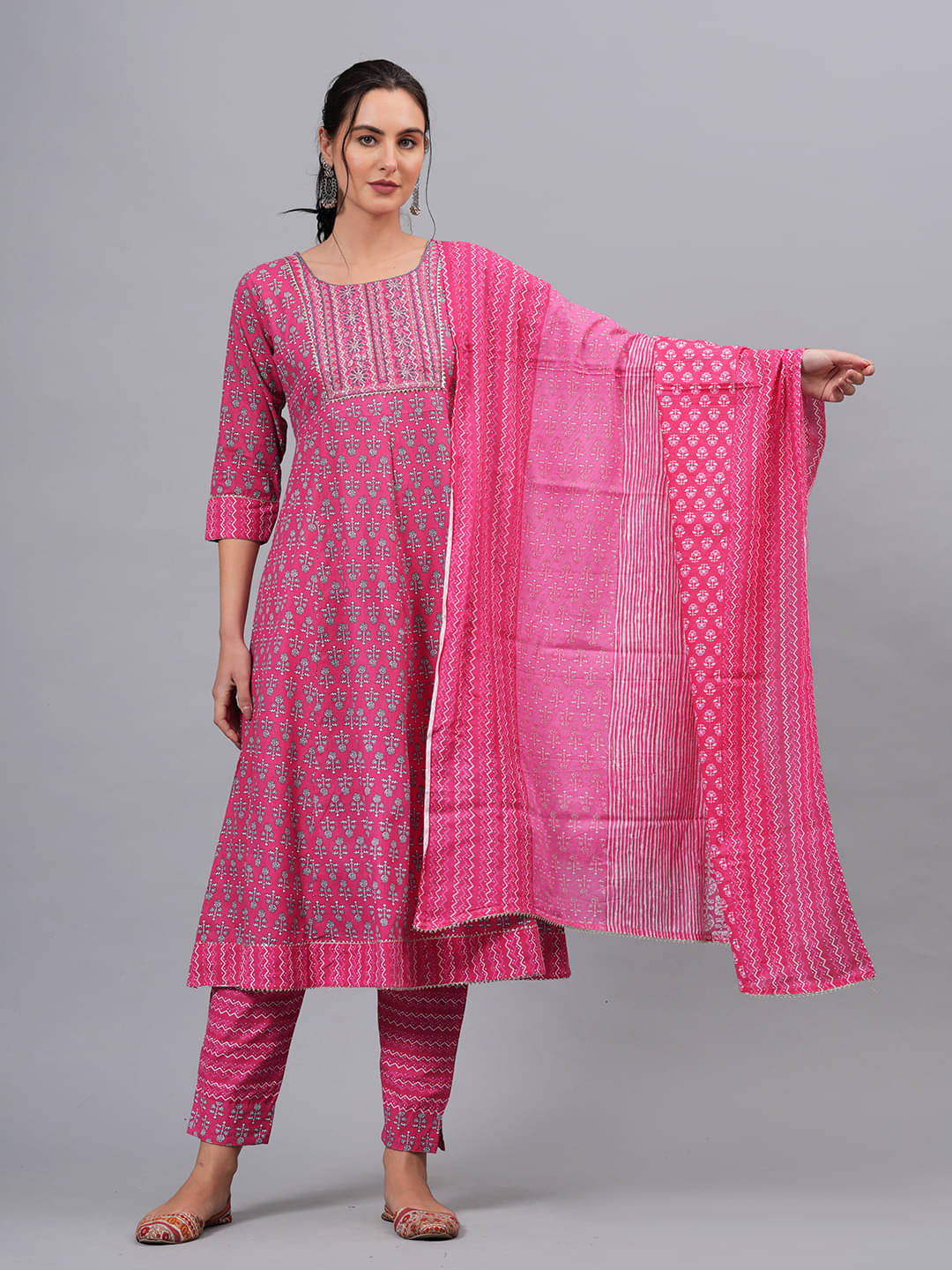     			JC4U Cotton Self Design Kurti With Pants Women's Stitched Salwar Suit - Pink ( Pack of 1 )