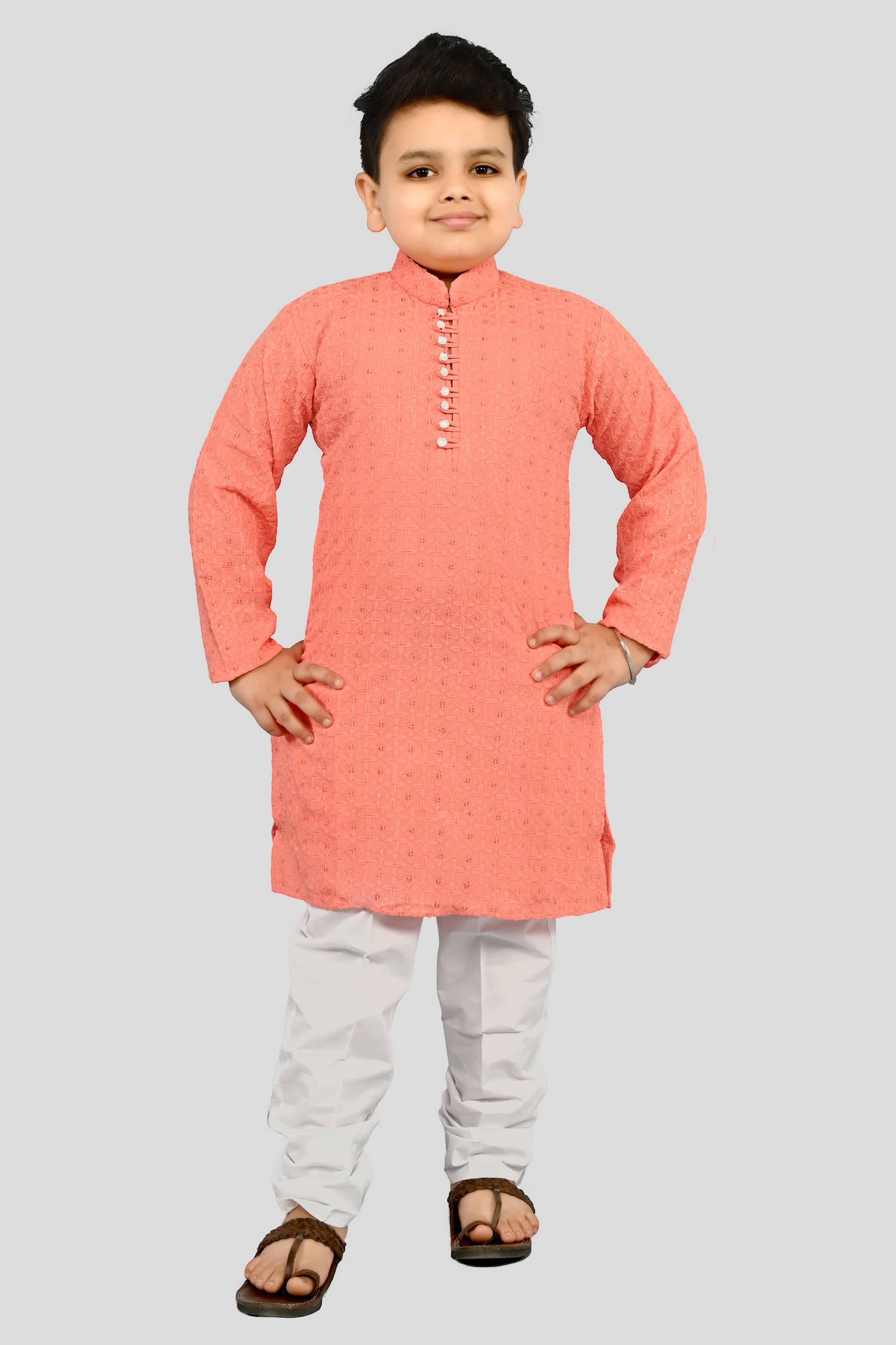 J D Creation Single Baby Boys Synthetic Embroidered Stitched Kurta Pyjama ( Carrot Orange ) J D Creation Single Baby Boys Synthetic Embroidered Stitched Kurta Pyjama ( Carrot Orange )