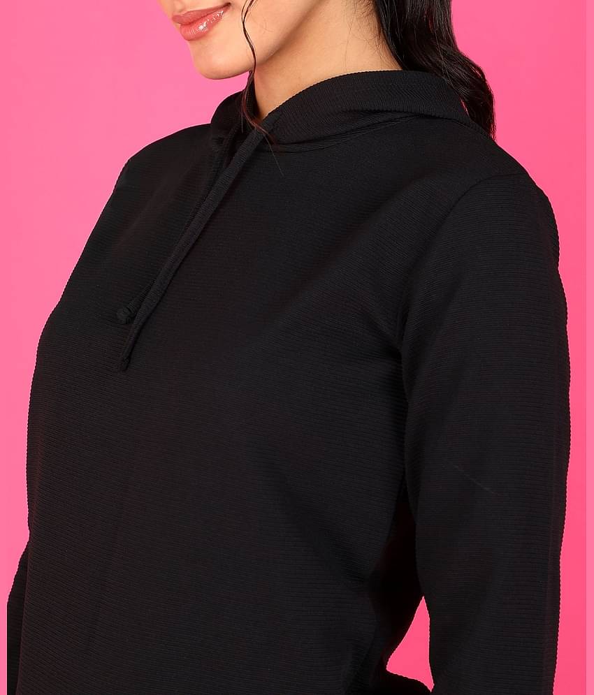 POPWINGS Women Self Design Sweatshirt With Joggers Co-Ord Set ( Black )