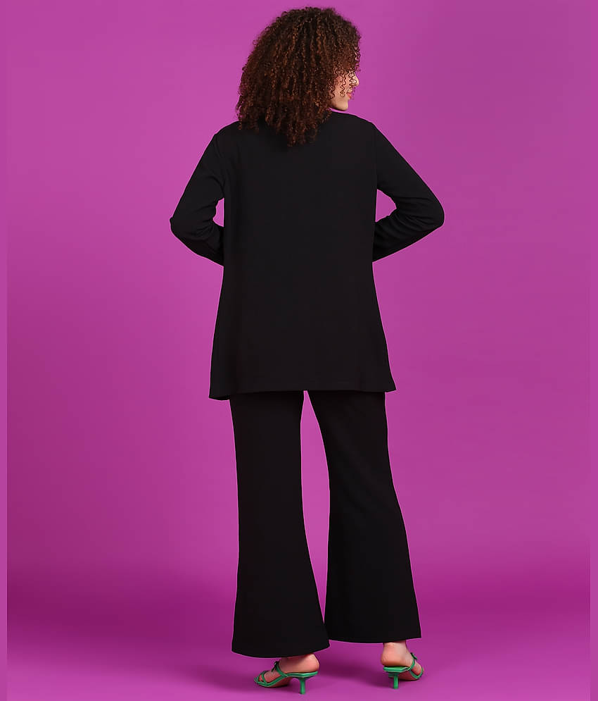 POPWINGS Women Solid Coat With Trousers Co-Ord Set ( Green )