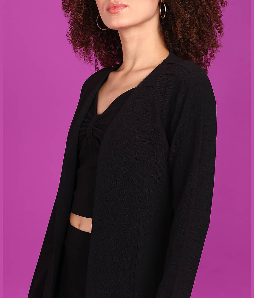 POPWINGS Women Solid Coat With Trousers Co-Ord Set ( Green )