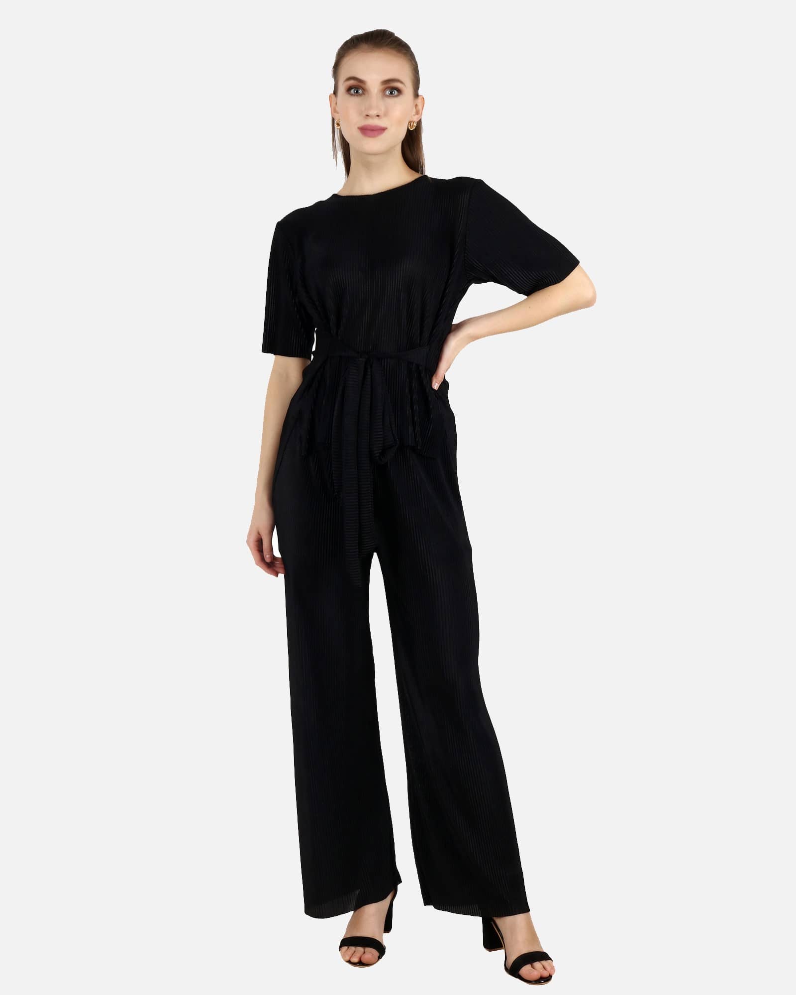 POPWINGS Women Solid Top With Trousers Co-Ord Set ( Purple )