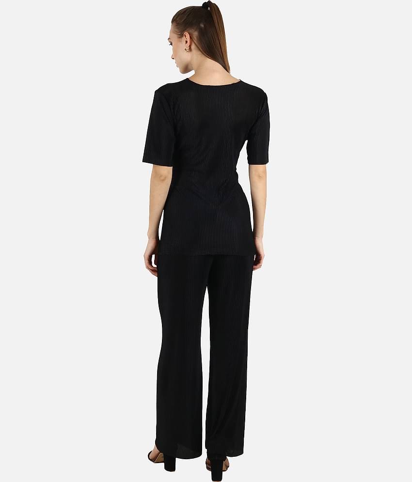 POPWINGS Women Solid Top With Trousers Co-Ord Set ( Purple )