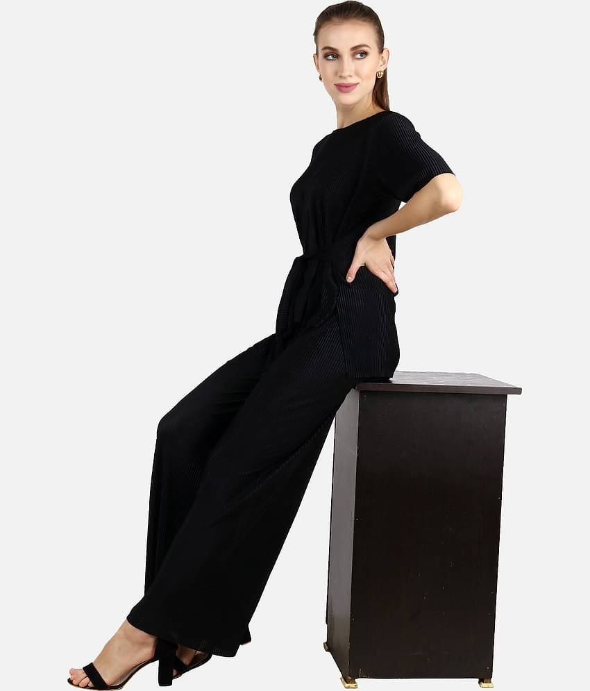 POPWINGS Women Solid Top With Trousers Co-Ord Set ( Purple )