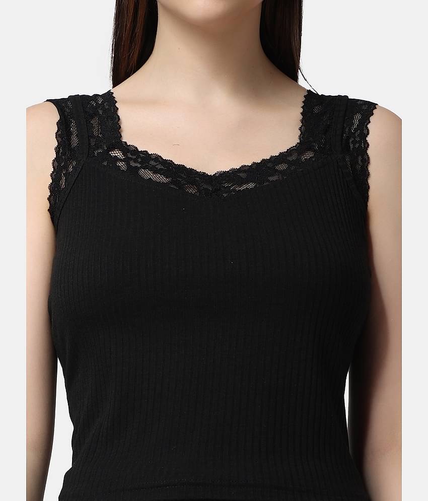 POPWINGS Women Solid Top With Trousers Co-Ord Set ( Black )