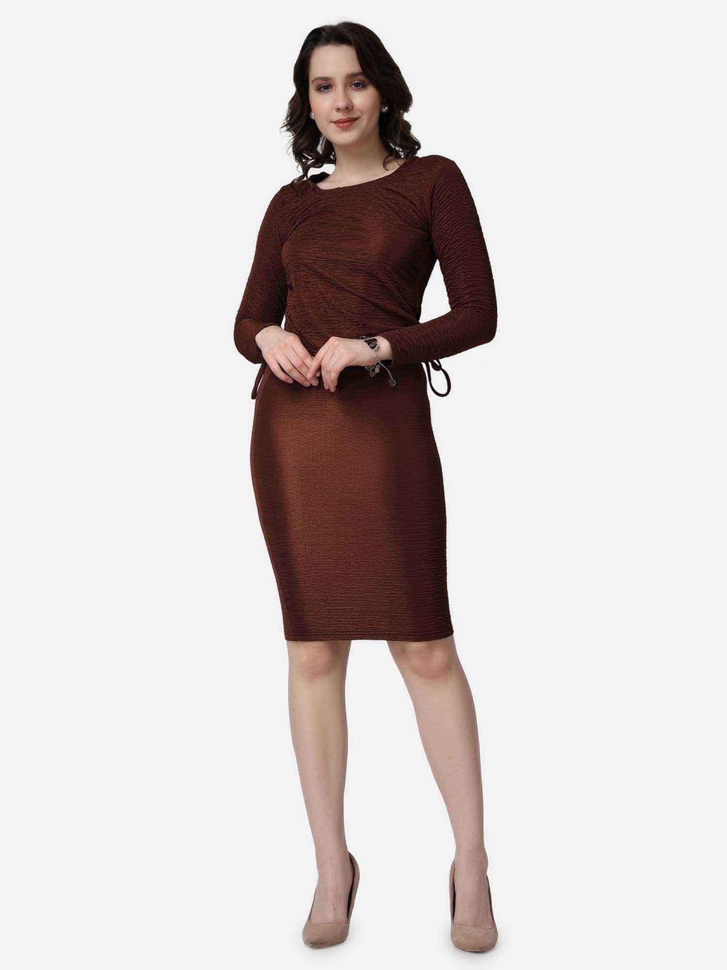 POPWINGS Women Solid Top With Skirt Co-Ord Set ( Brown )