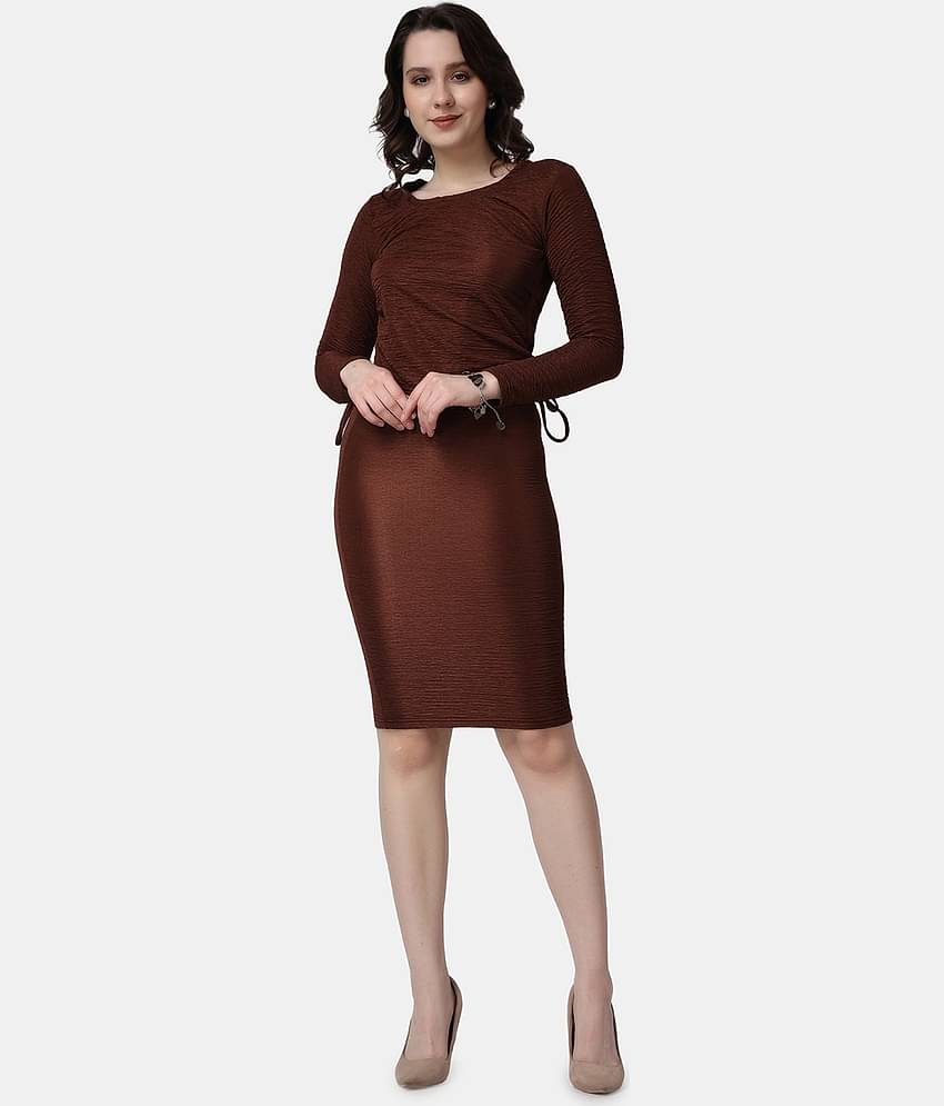 POPWINGS Women Solid Top With Skirt Co-Ord Set ( Brown )
