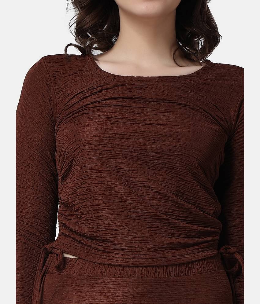 POPWINGS Women Solid Top With Skirt Co-Ord Set ( Brown )