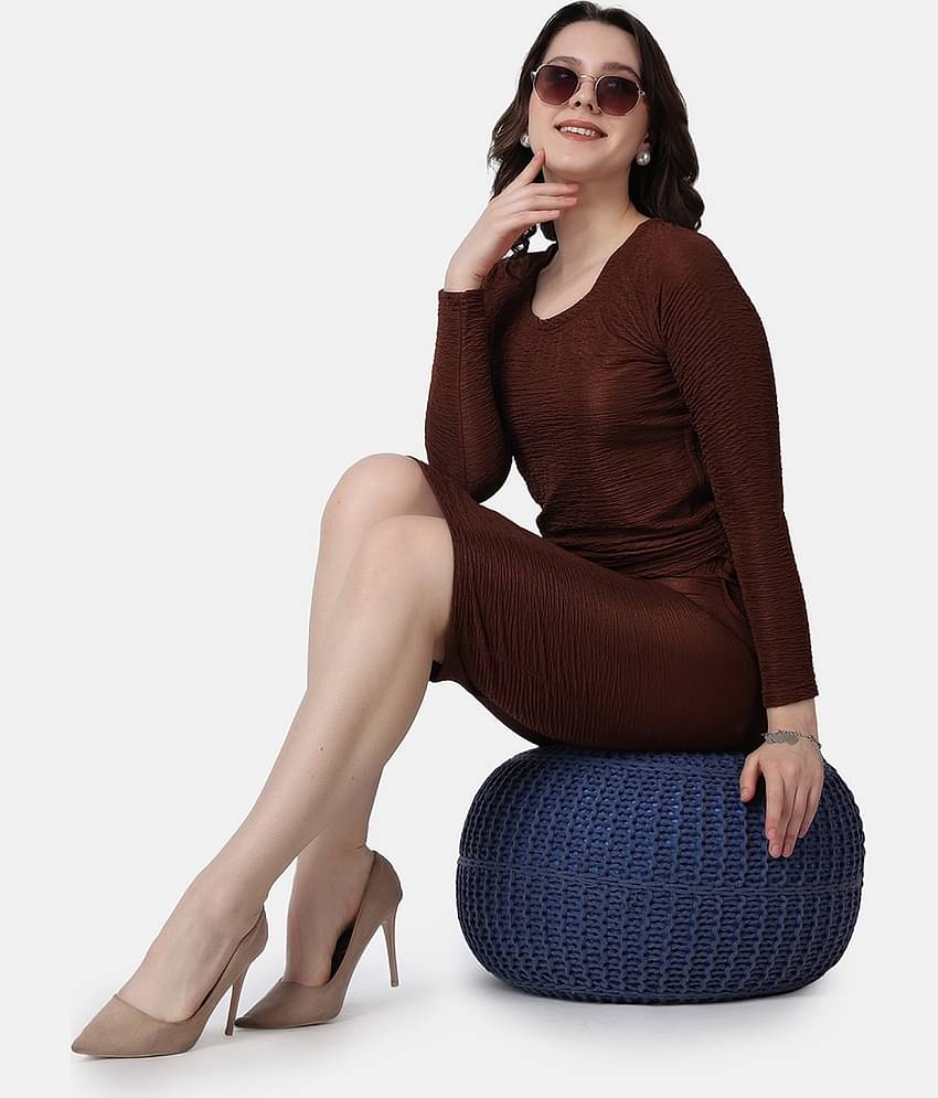 POPWINGS Women Solid Top With Skirt Co-Ord Set ( Brown )