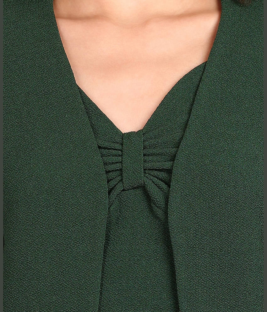 POPWINGS Women Solid Coat With Trousers Co-Ord Set ( Green )