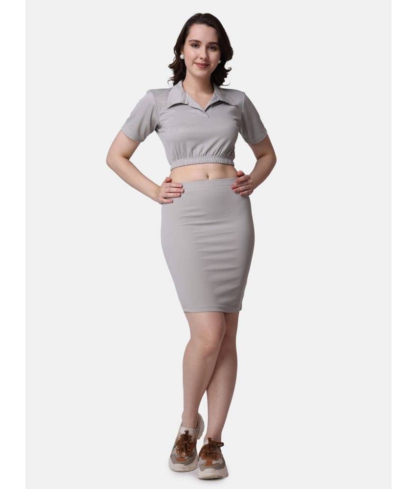     			POPWINGS Women Solid Top With Skirt Co-Ord Set ( Grey )
