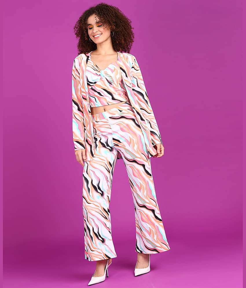 POPWINGS Women Solid Coat With Trousers Co-Ord Set ( Green )