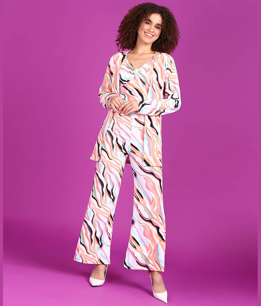 POPWINGS Women Solid Coat With Trousers Co-Ord Set ( Green )