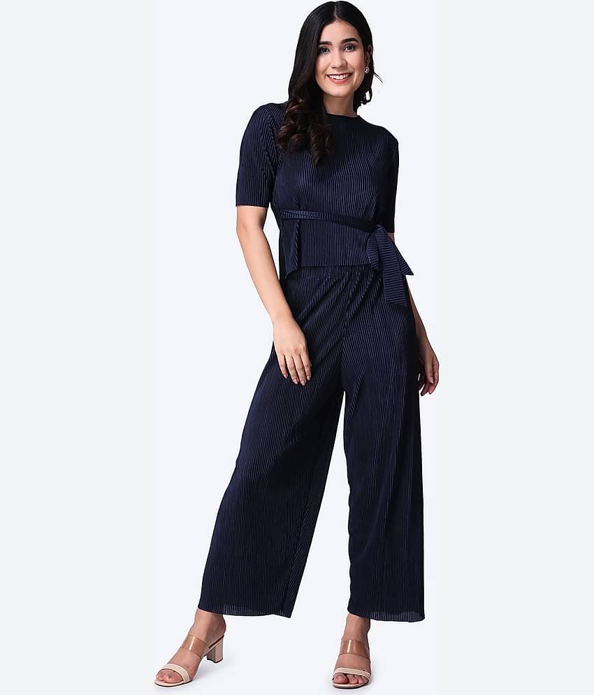 POPWINGS Women Solid Top With Trousers Co-Ord Set ( Purple )