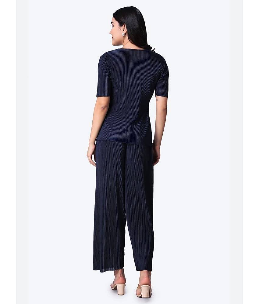 POPWINGS Women Solid Top With Trousers Co-Ord Set ( Purple )