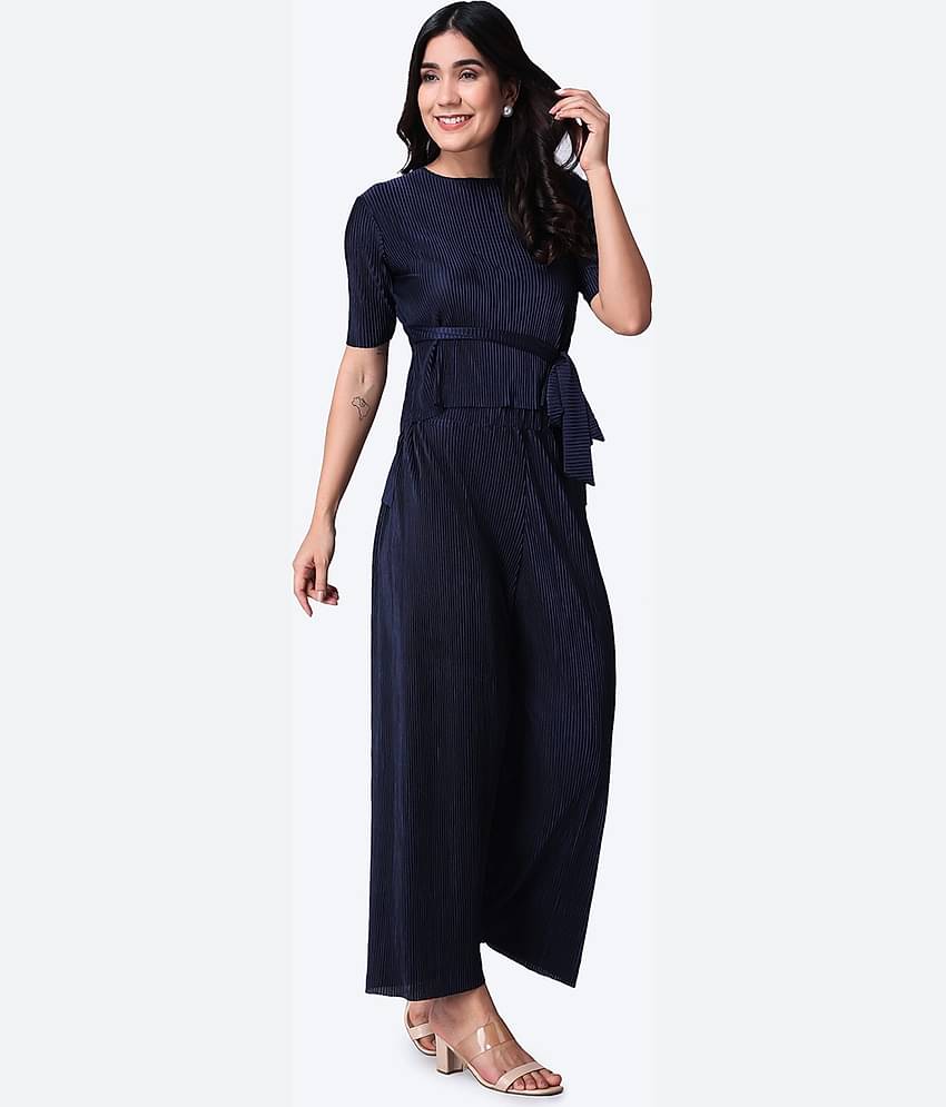 POPWINGS Women Solid Top With Trousers Co-Ord Set ( Purple )